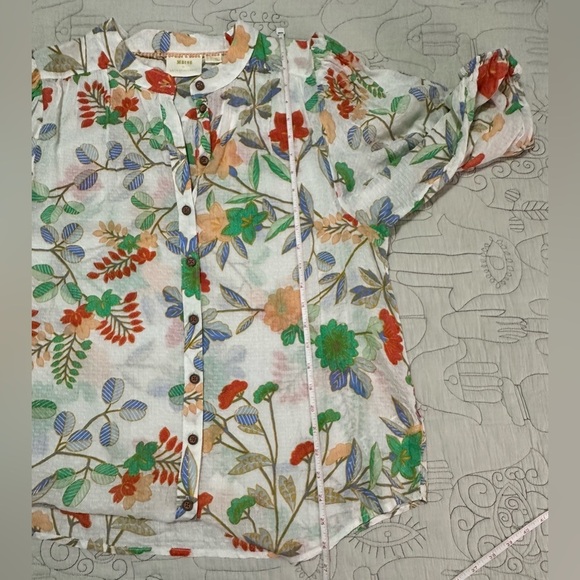 NWT Maeve Kalapana Blouse 12 Floral Balloon Cream Short Sleeves Button Down - Picture 14 of 14
